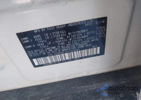 2015 Subaru Outback 2.5I Premium from USA, damaged, VIN 4S4BSBECXF3209086